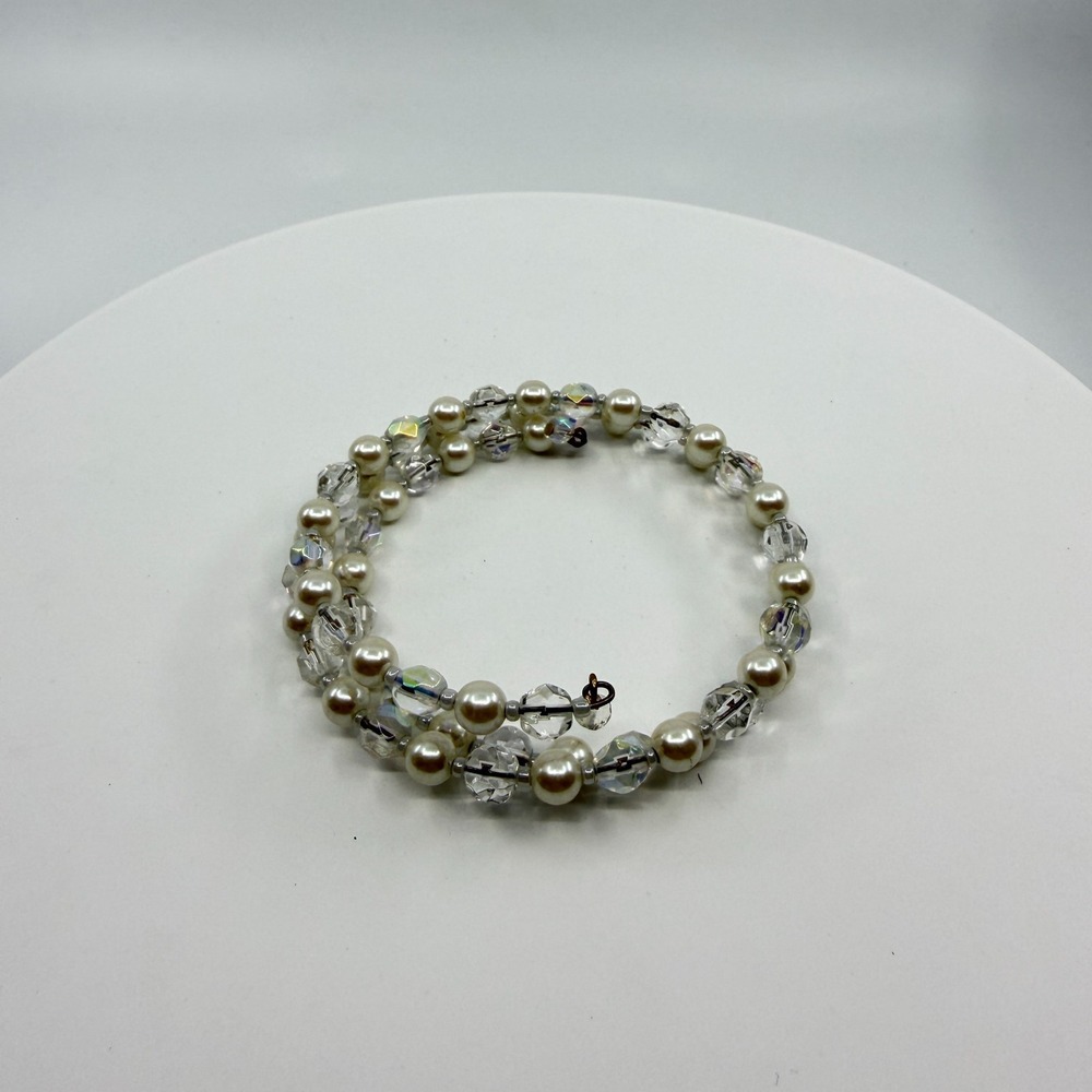 Faux Pearl & Crystal Wrap Bracelet - Stackable Boho Chic - Picture 7 of 13